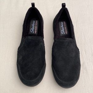 Skechers black suede slip-on shoes